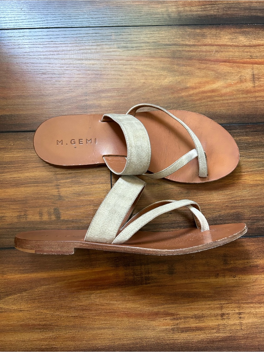 M. Gemi Tan Leather Sandal with Beige Suede Straps Sz 37.5 / 7.5 US Italy Made